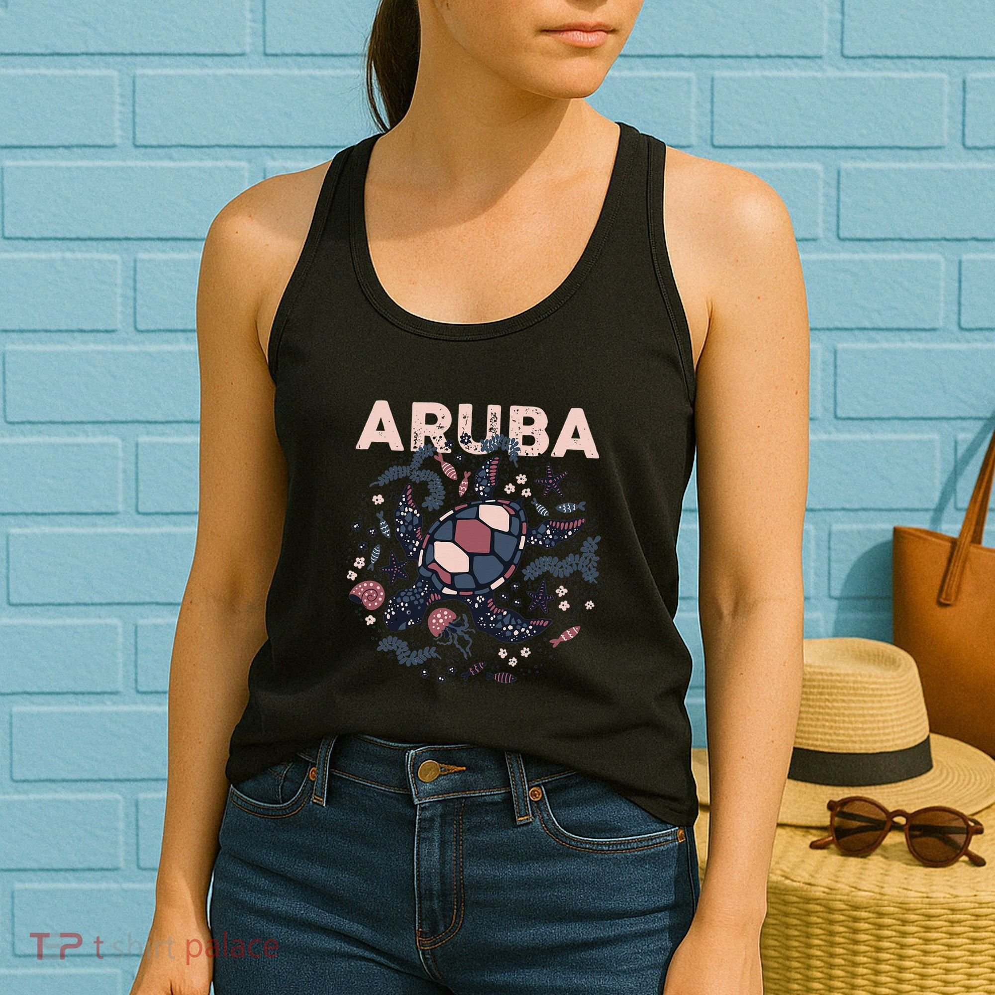 Aruba Travel Summer Vacation Aruban Turtle Tropical Island Women's Tank Top