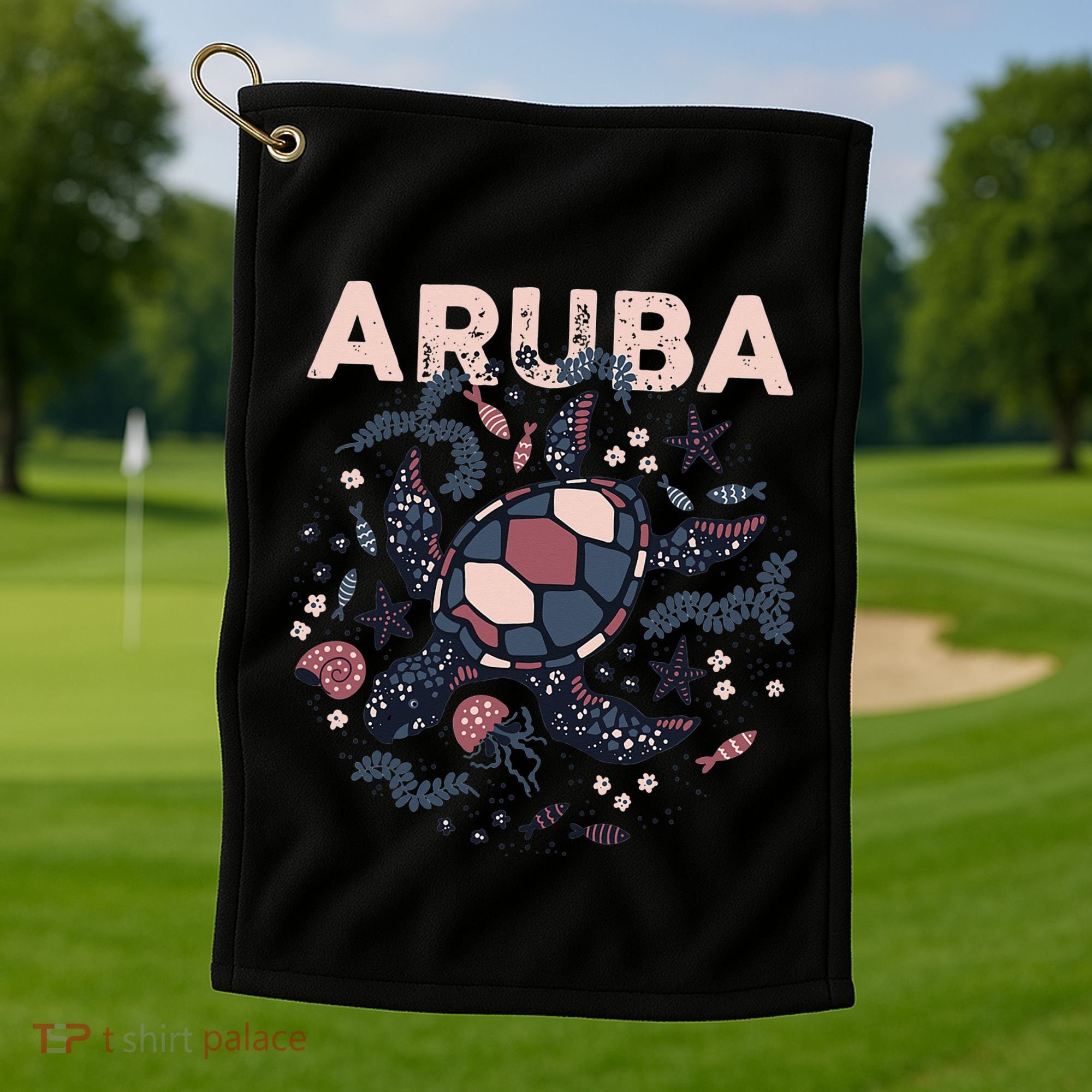 Aruba Travel Summer Vacation Aruban Turtle Tropical Island Golf Towel