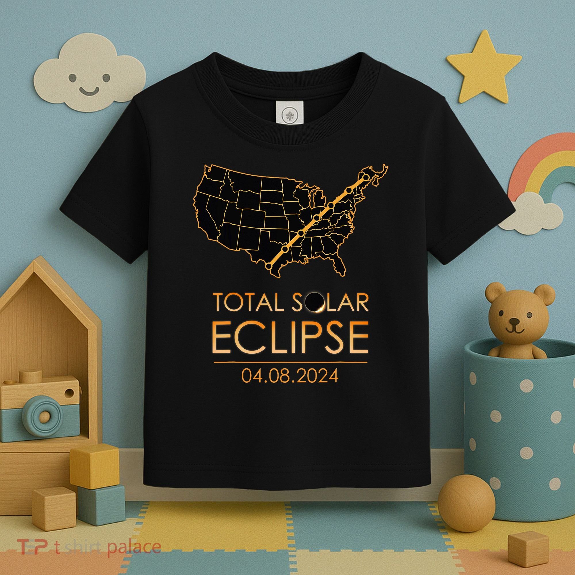America Total Solar Eclipse April 8 2024 Usa Map Totality Toddler T-Shirt