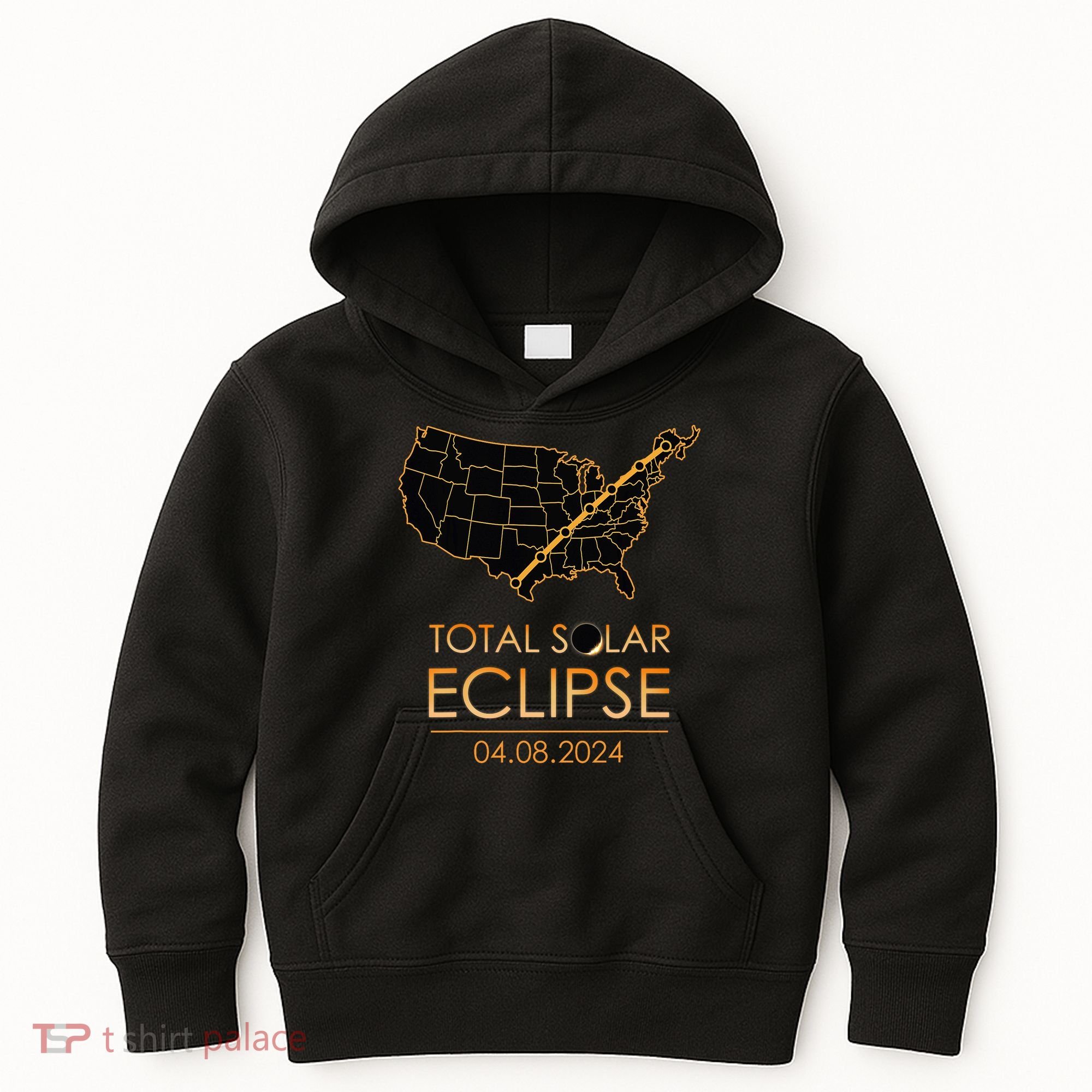 America Total Solar Eclipse April 8 2024 Usa Map Totality Kids Hoodie