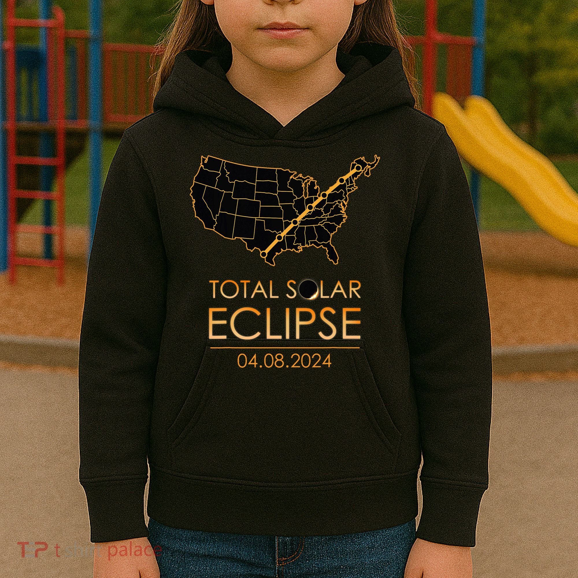America Total Solar Eclipse April 8 2024 Usa Map Totality Kids Hoodie