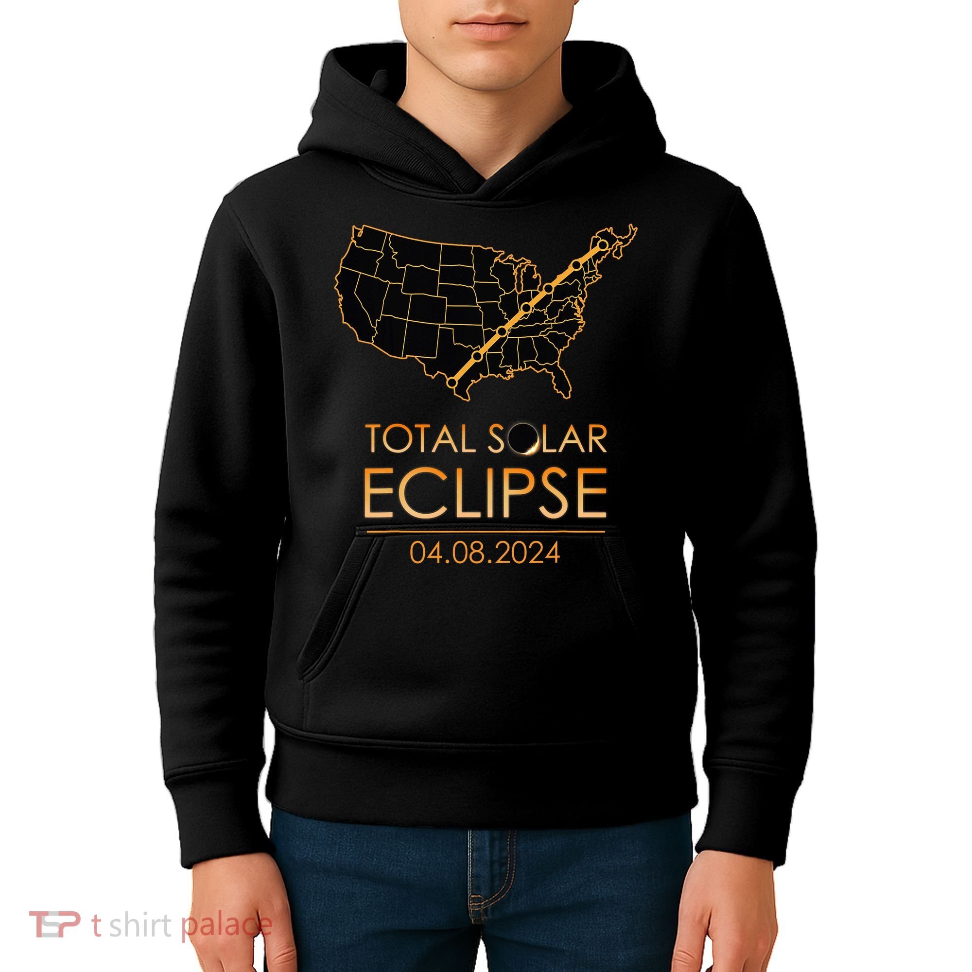 America Total Solar Eclipse April 8 2024 Usa Map Totality Kids Hoodie