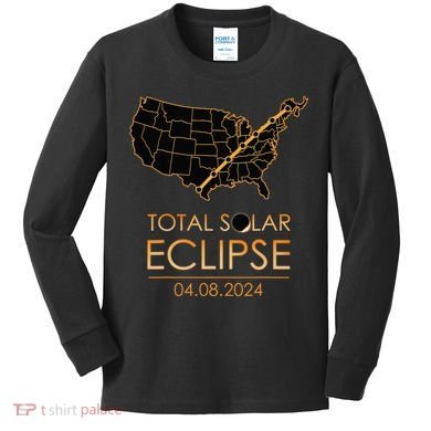 America Total Solar Eclipse April 8 2024 Usa Map Totality Kids Long Sleeve Shirt