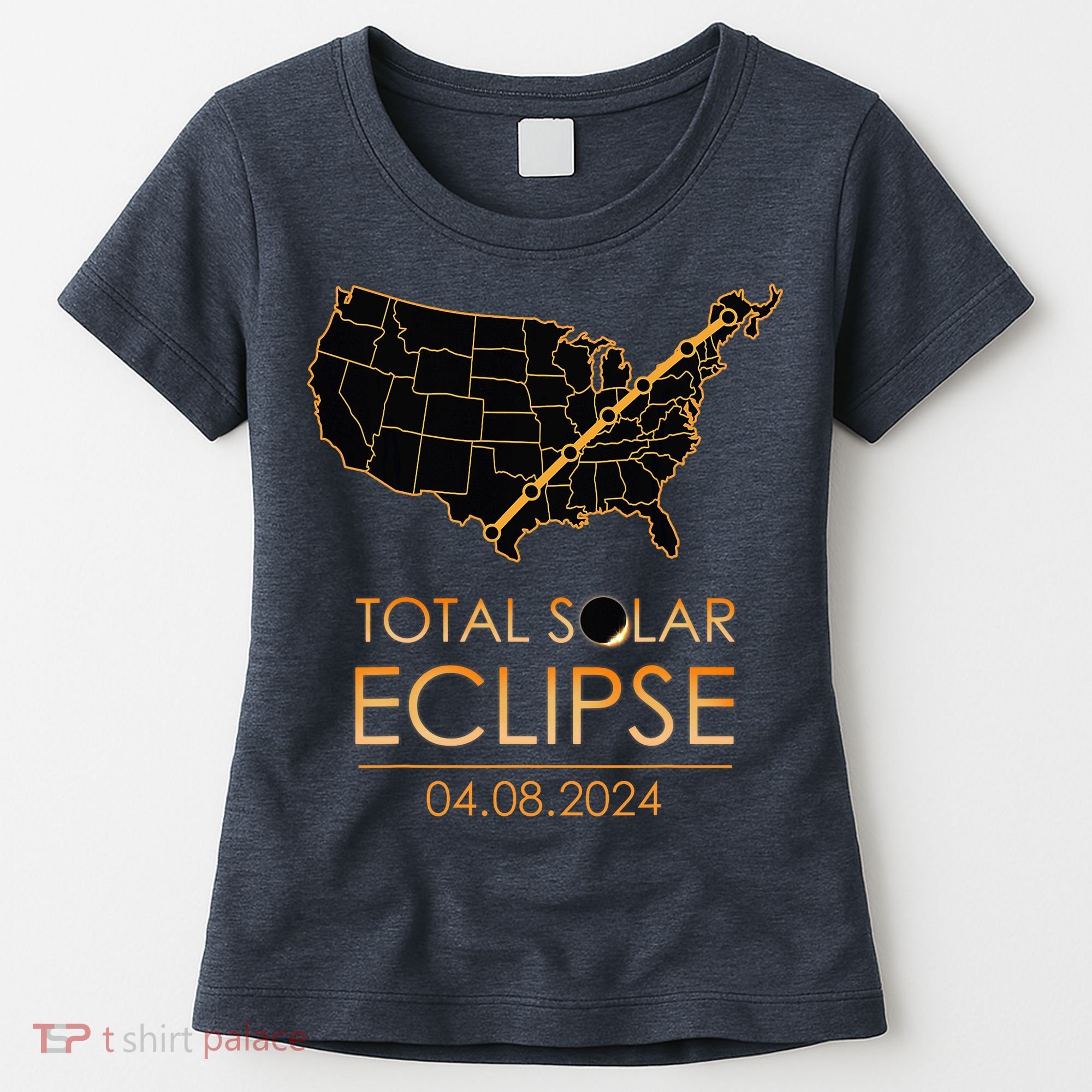 America Total Solar Eclipse April 8 2024 Usa Map Totality Women's T-Shirt