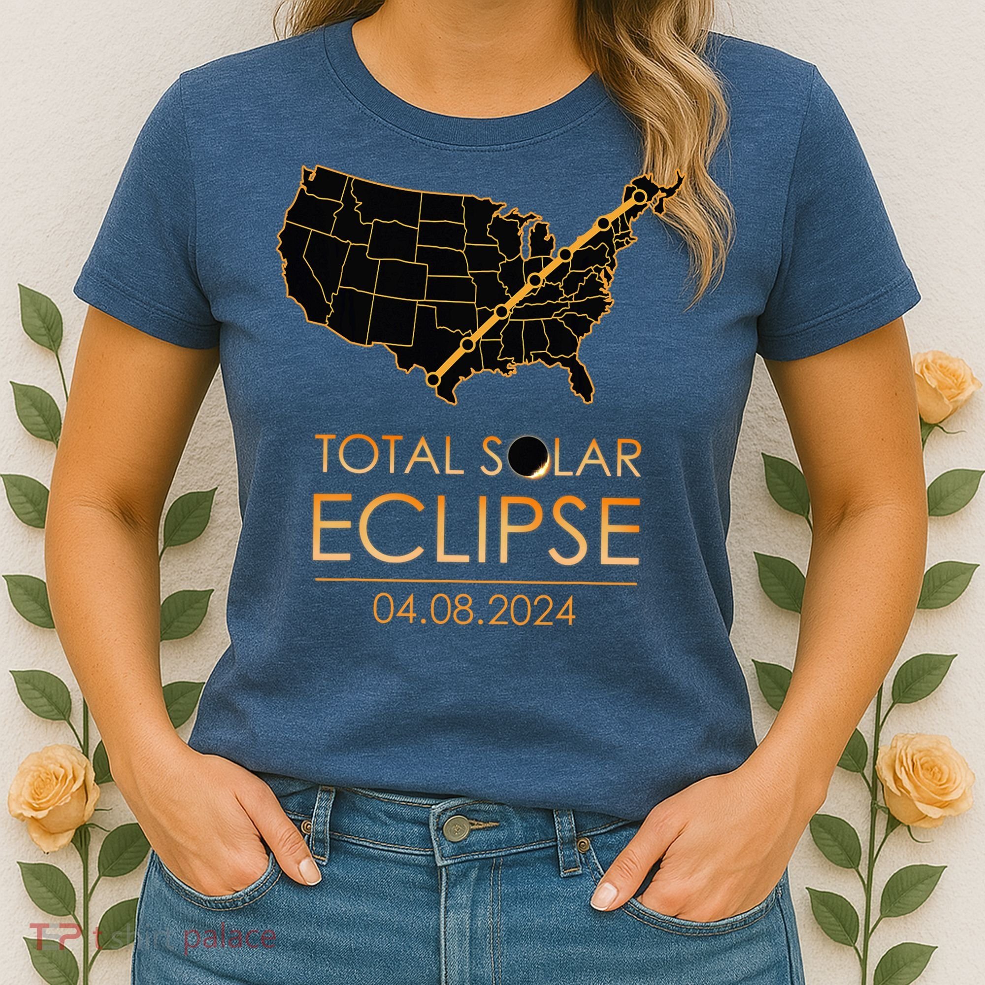 America Total Solar Eclipse April 8 2024 Usa Map Totality Women's T-Shirt