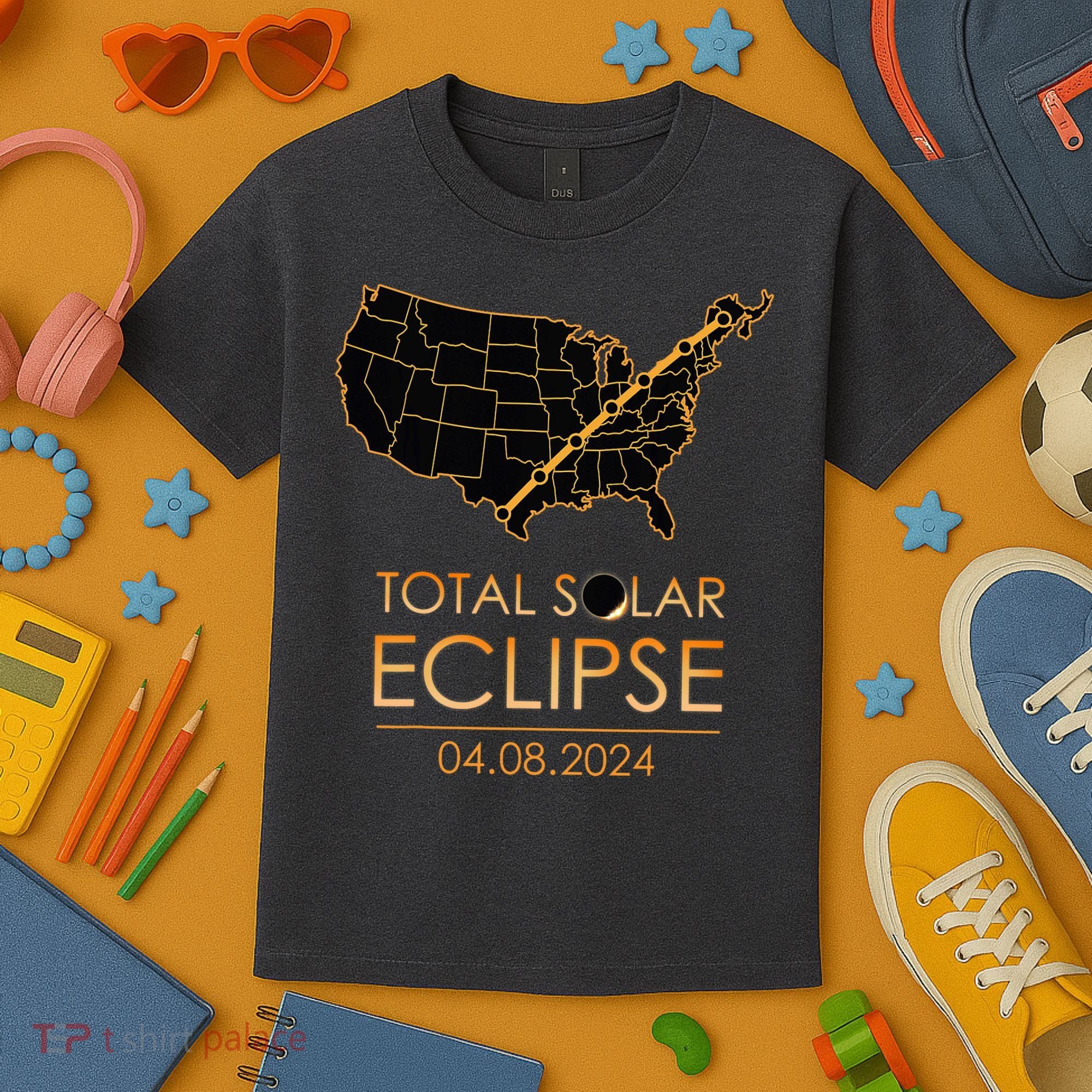 America Total Solar Eclipse April 8 2024 Usa Map Totality Kids T-Shirt