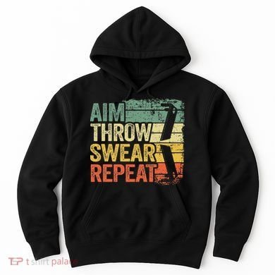 Aim Throw Swear Repeat Vintage Bean Bag Toss Funny Cornhole Hoodie