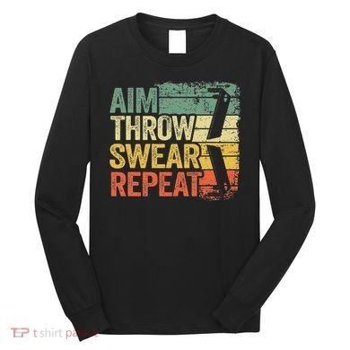 Aim Throw Swear Repeat Vintage Bean Bag Toss Funny Cornhole Long Sleeve Shirt