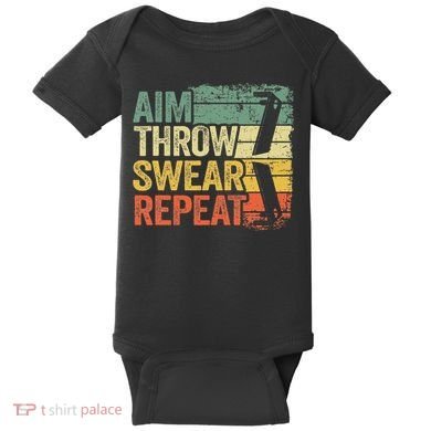 Aim Throw Swear Repeat Vintage Bean Bag Toss Funny Cornhole Baby Bodysuit
