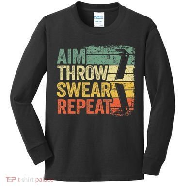 Aim Throw Swear Repeat Vintage Bean Bag Toss Funny Cornhole Kids Long Sleeve Shirt