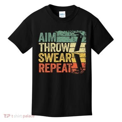 Aim Throw Swear Repeat Vintage Bean Bag Toss Funny Cornhole Kids T-Shirt
