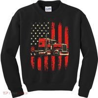 American Trucker Semi Truck Driver Trucking Big Rig Kids Sweatshirt thumb 0
