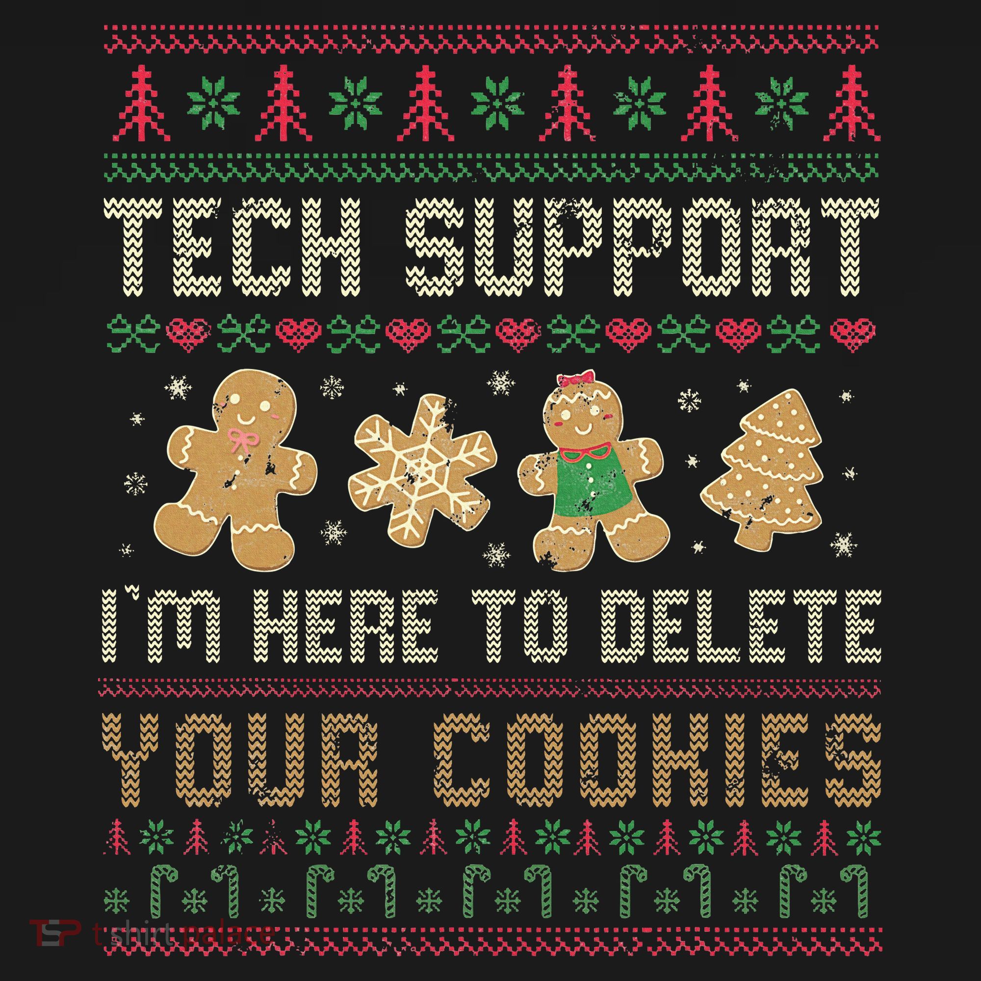 Ateesdas Tech Support I'm Here to Delete Your Cookies xmas Ugly USA-Made Doggie Bandana