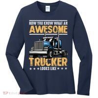 Awesome Trucker Semi Truck Driver 18 Wheeler Mechanic Funny Women's Long Sleeve Shirt thumb 0