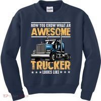 Awesome Trucker Semi Truck Driver 18 Wheeler Mechanic Funny Kids Sweatshirt thumb 0