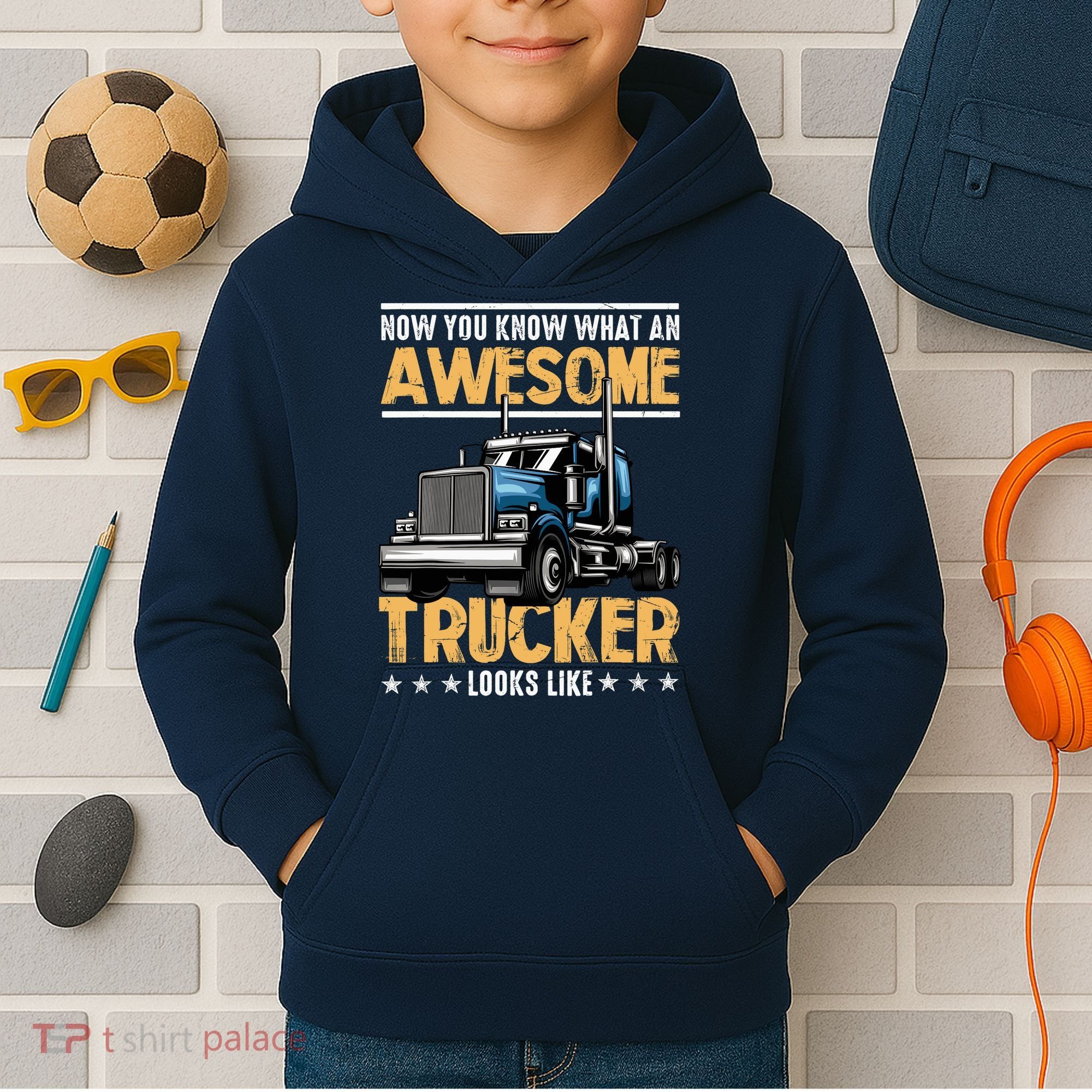 Awesome Trucker Semi Truck Driver 18 Wheeler Mechanic Funny Kids Hoodie