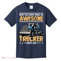 Awesome Trucker Semi Truck Driver 18 Wheeler Mechanic Funny Kids T-Shirt thumb 0