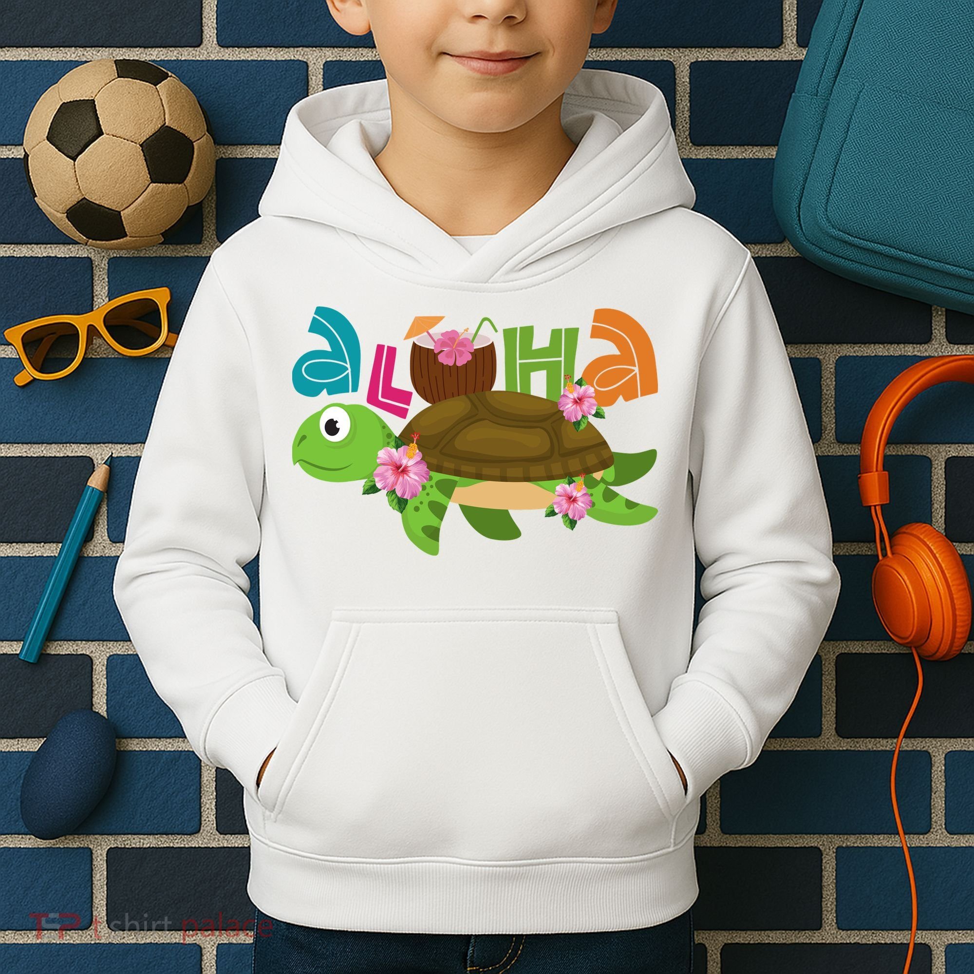 Aloha Tropical Turtle Vacation Kids Hoodie
