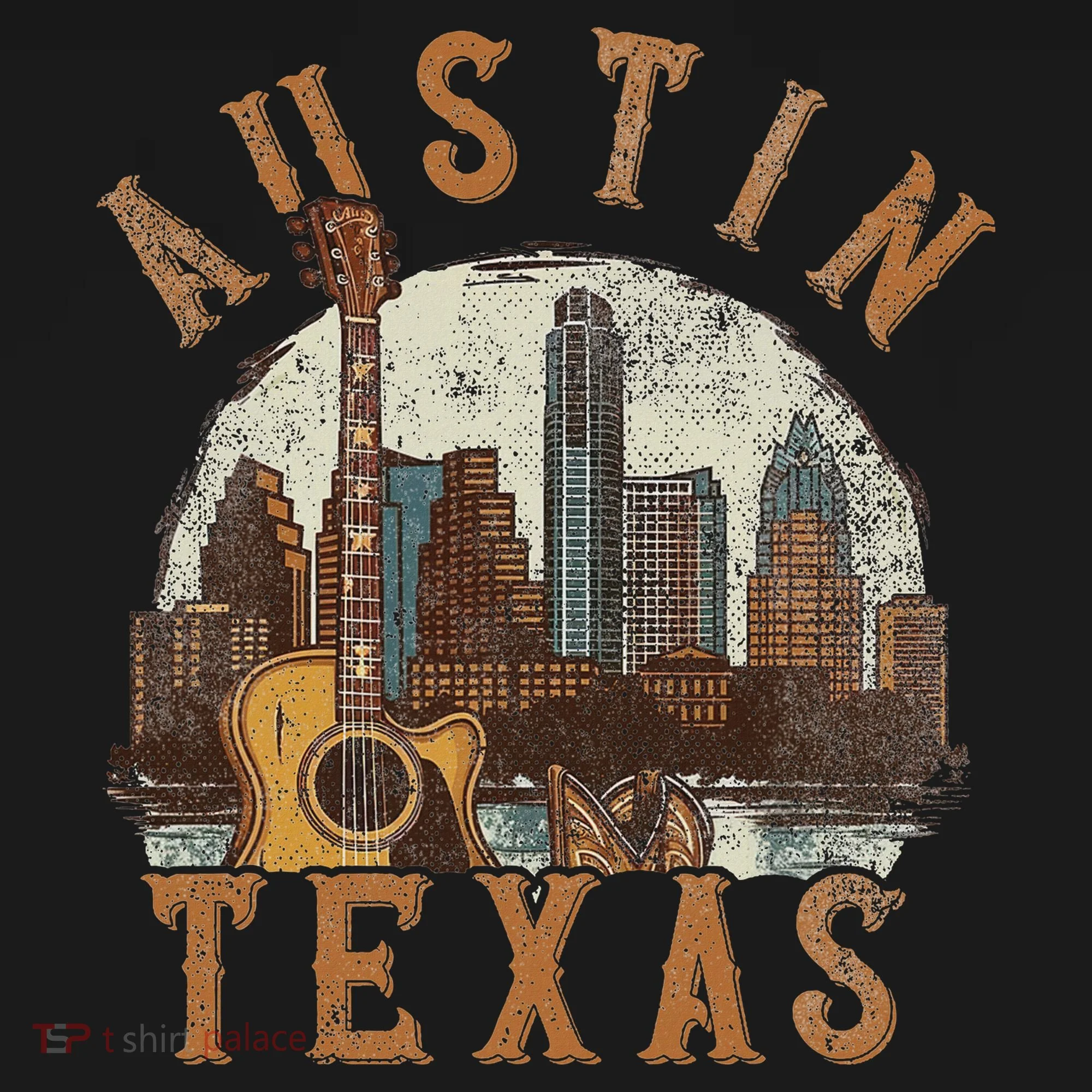 Austin Texas Tx Guitar Skyline Long Sleeve Shirt