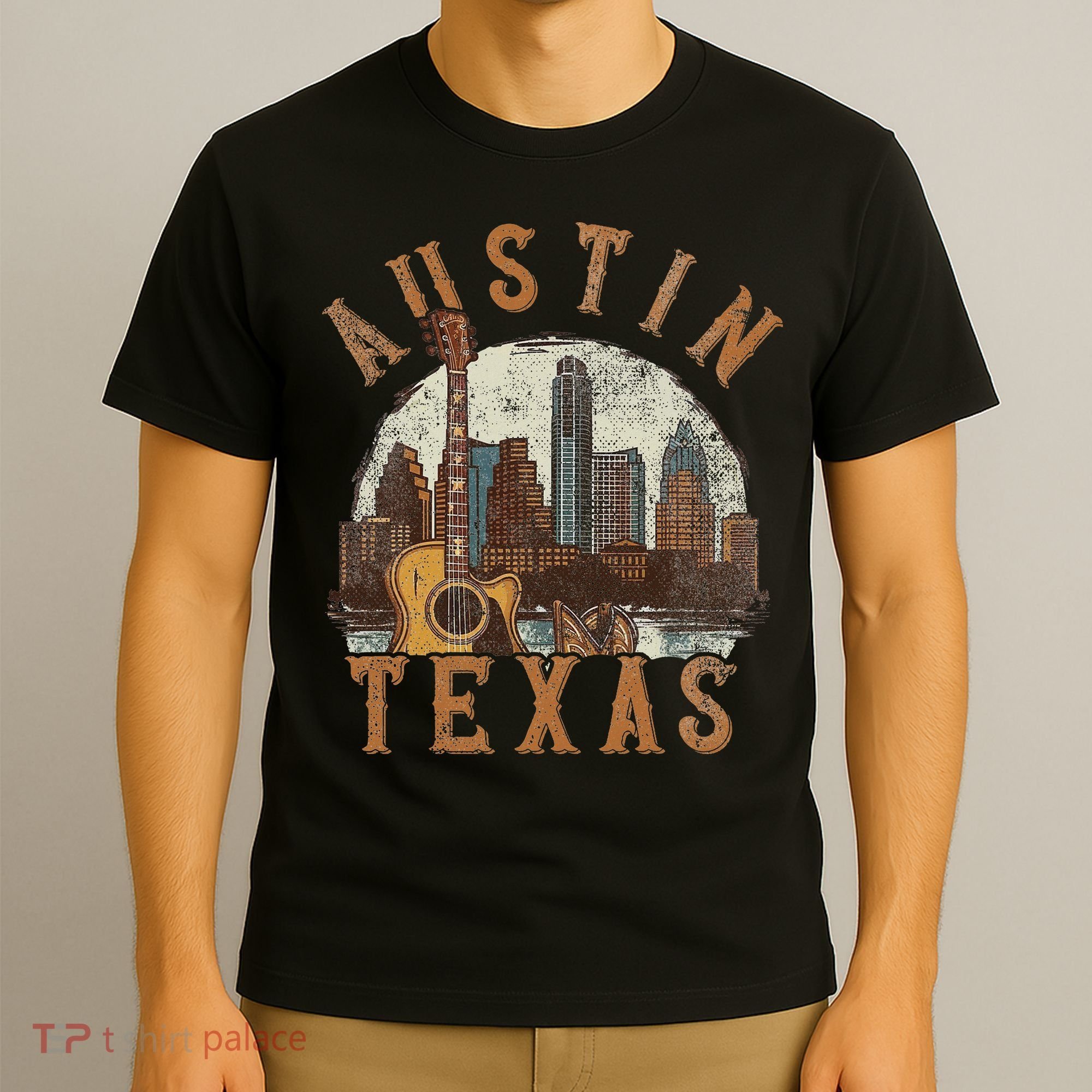 Austin Texas Tx Guitar Skyline T-Shirt