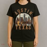 Austin Texas Tx Guitar Skyline T-Shirt thumb 4