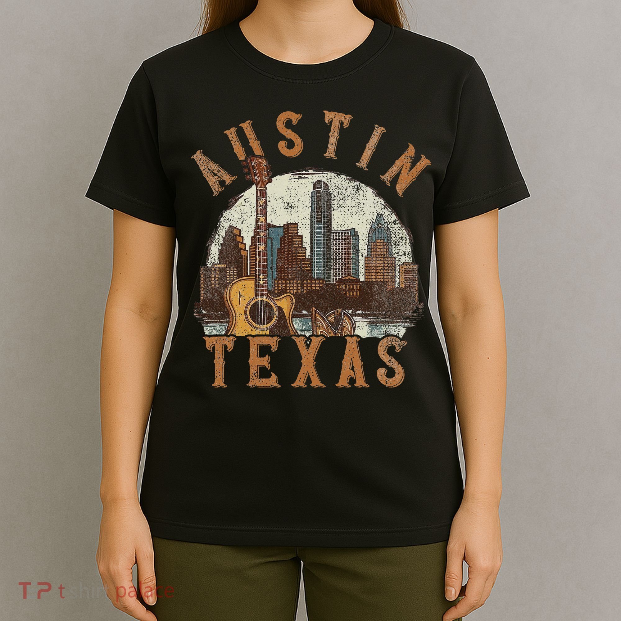Austin Texas Tx Guitar Skyline T-Shirt