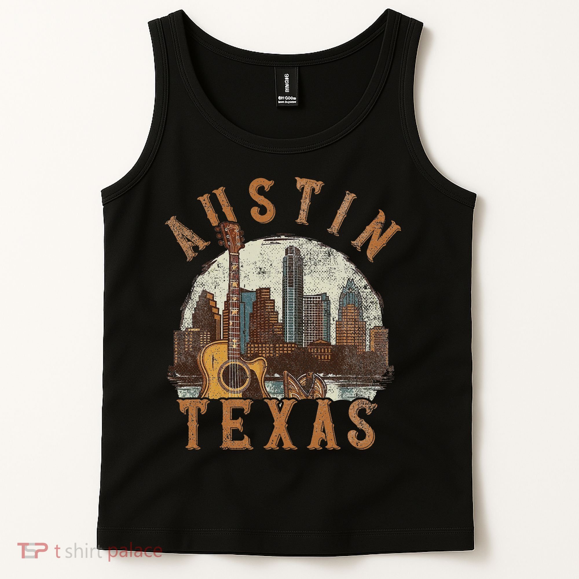 Austin Texas Tx Guitar Skyline Tank Top