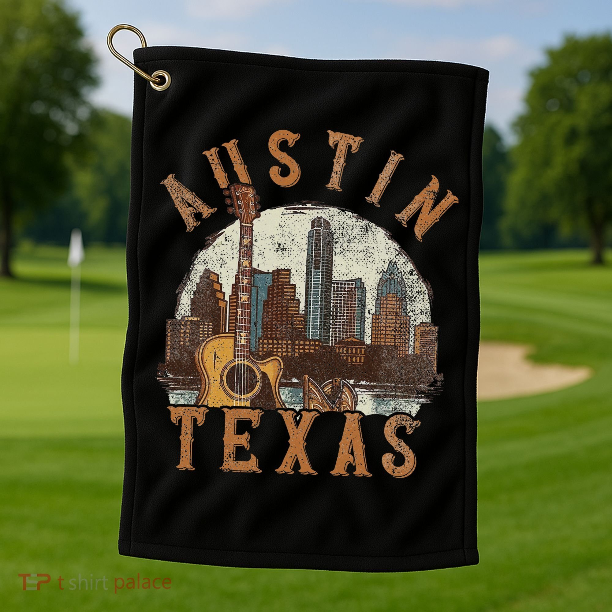 Austin Texas Tx Guitar Skyline Golf Towel