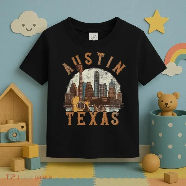 Austin Texas Tx Guitar Skyline Toddler T-Shirt