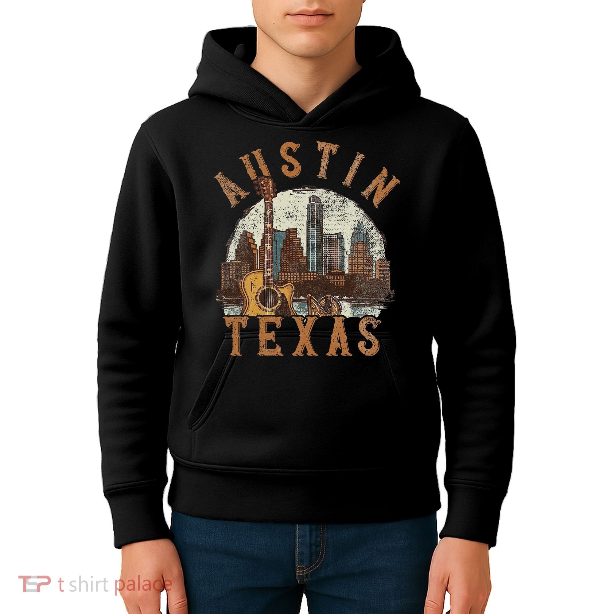 Austin Texas Tx Guitar Skyline Kids Hoodie