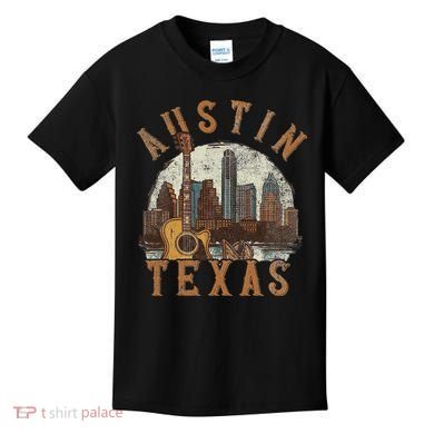 Austin Texas Tx Guitar Skyline Kids T-Shirt