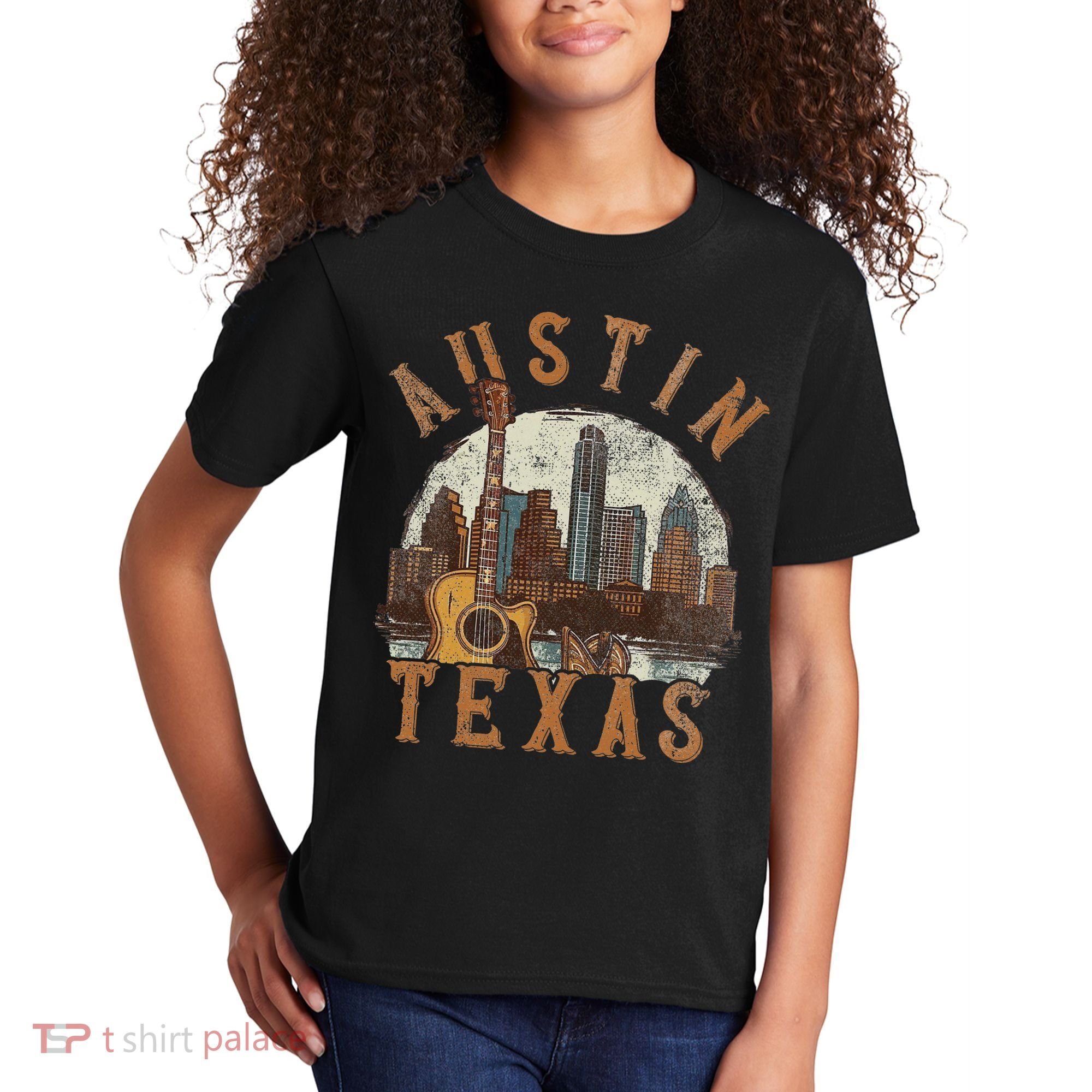 Austin Texas Tx Guitar Skyline Kids T-Shirt
