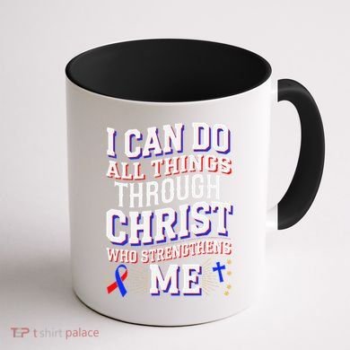All Things Through Christ Congenital Heart Defect Awareness Coffee Mug back