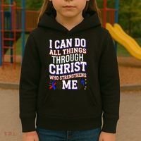 All Things Through Christ Congenital Heart Defect Awareness Kids Hoodie thumb 3