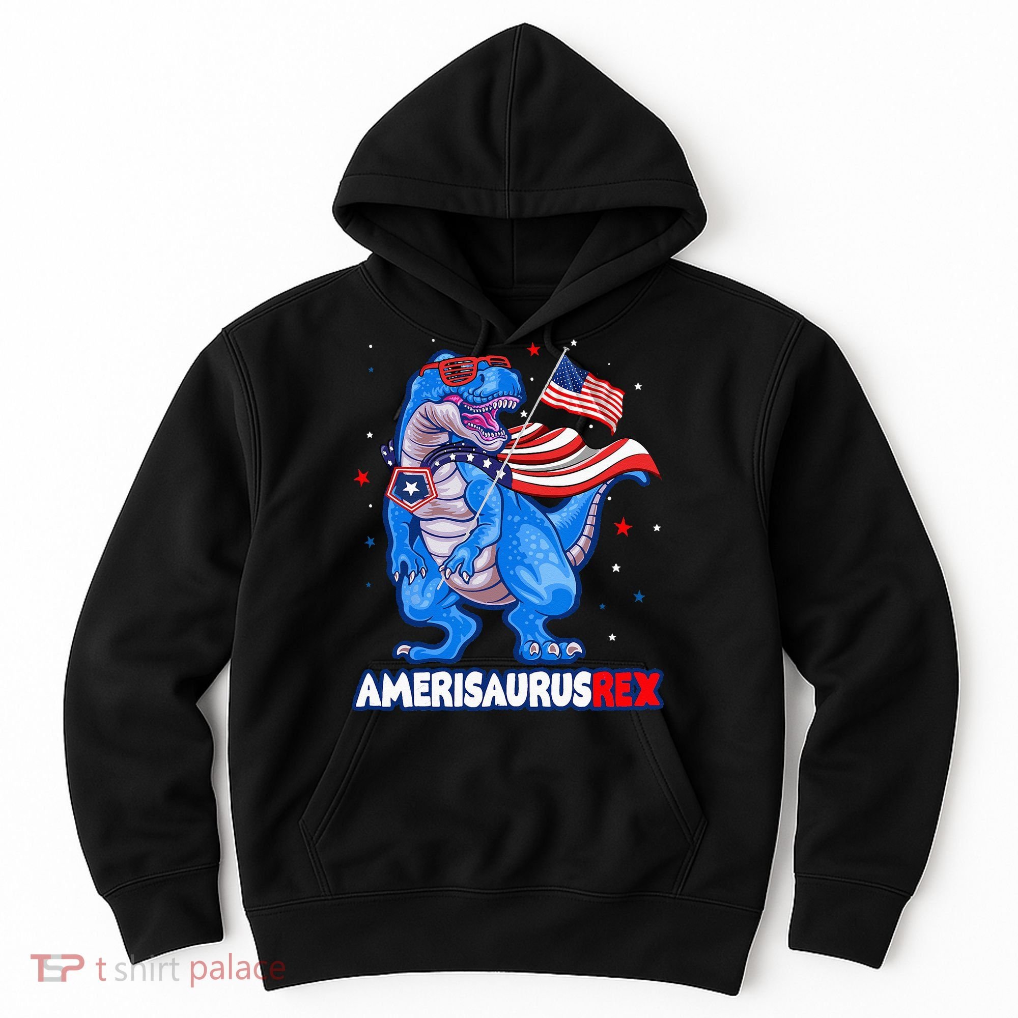 Amerisaurus Trex USA Flag Funny 4th Of July Dinosaur Hoodie
