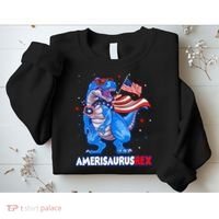 Amerisaurus Trex USA Flag Funny 4th Of July Dinosaur Sweatshirt thumb 2