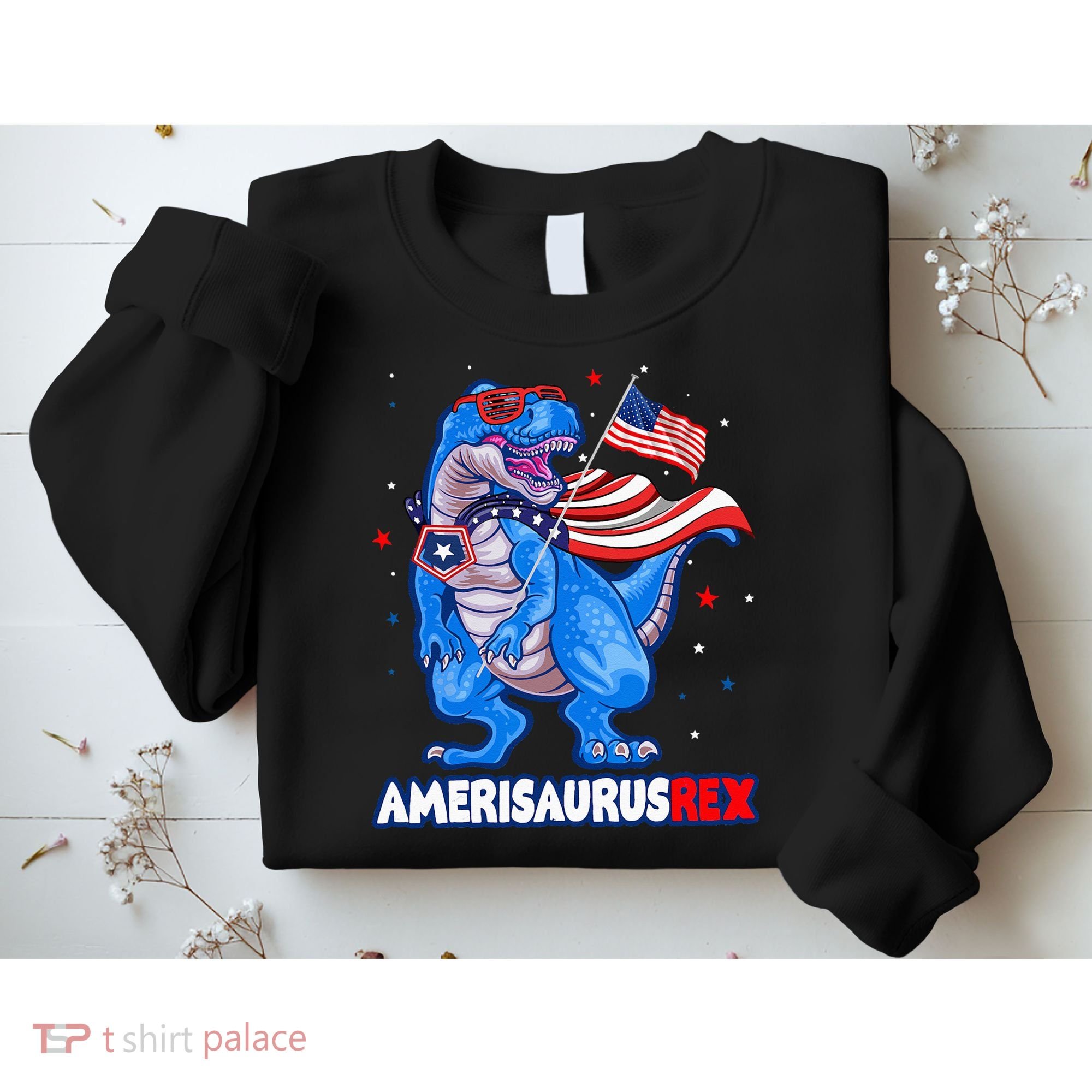 Amerisaurus Trex USA Flag Funny 4th Of July Dinosaur Sweatshirt