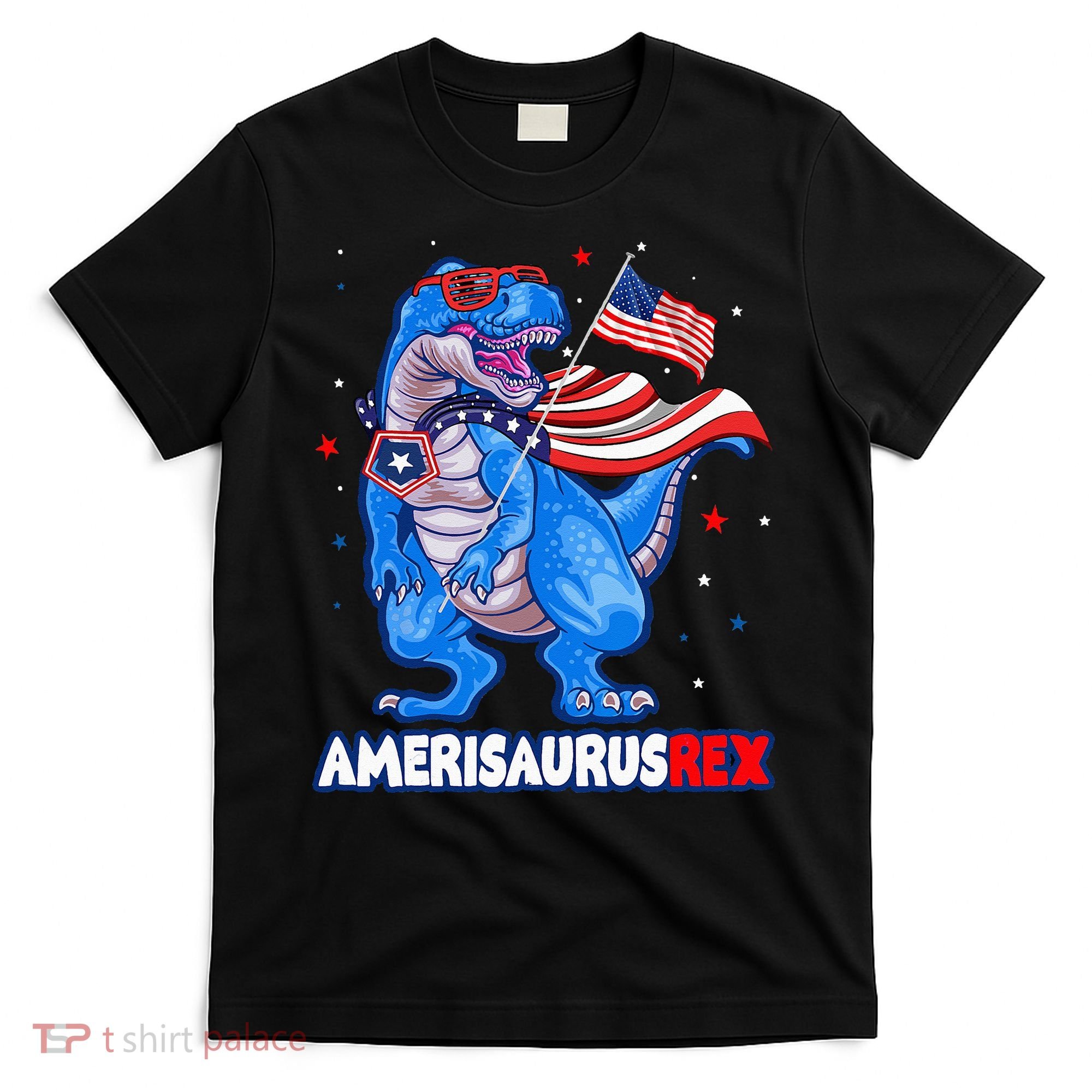 Amerisaurus Trex USA Flag Funny 4th Of July Dinosaur T-Shirt