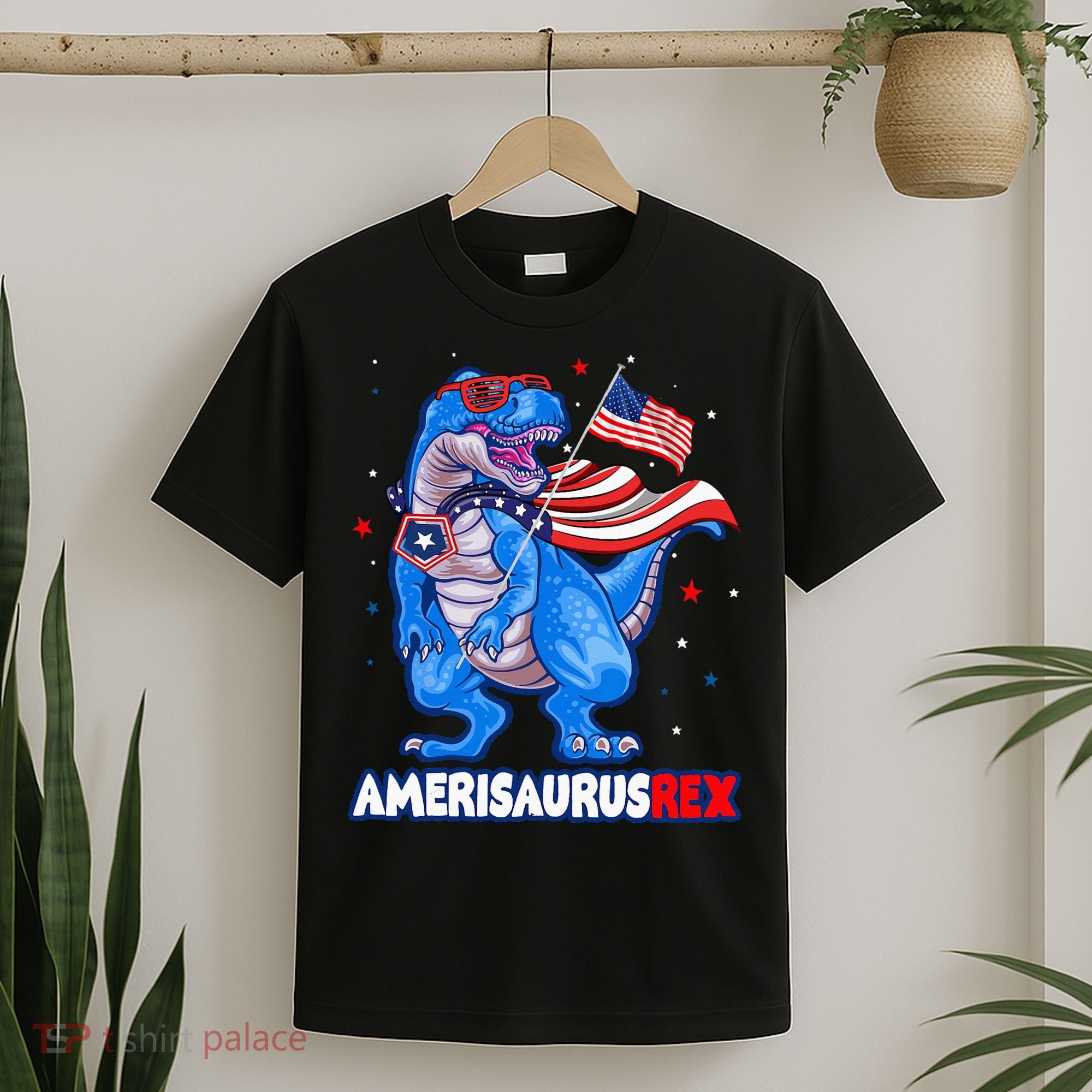 Amerisaurus Trex USA Flag Funny 4th Of July Dinosaur T-Shirt