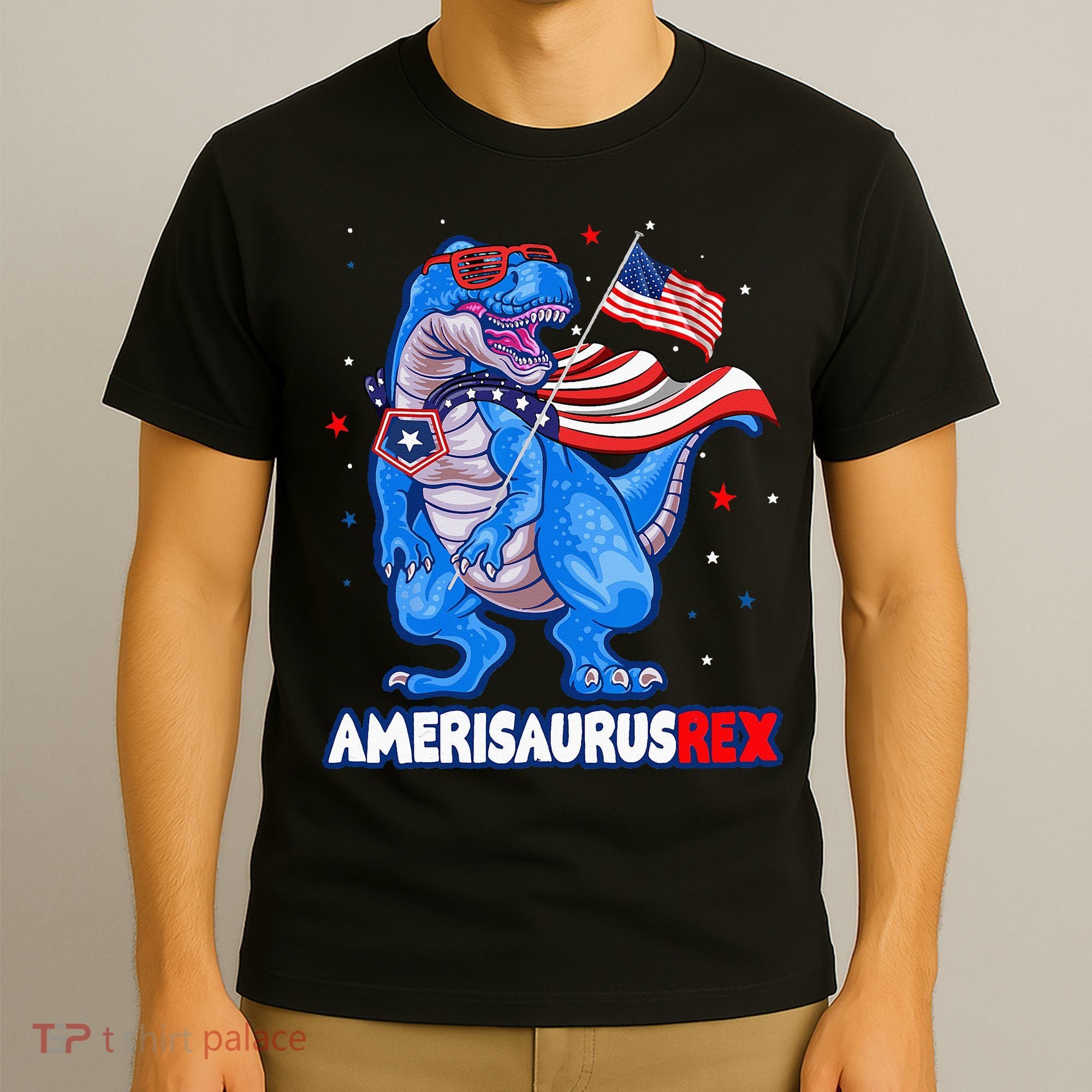 Amerisaurus Trex USA Flag Funny 4th Of July Dinosaur T-Shirt