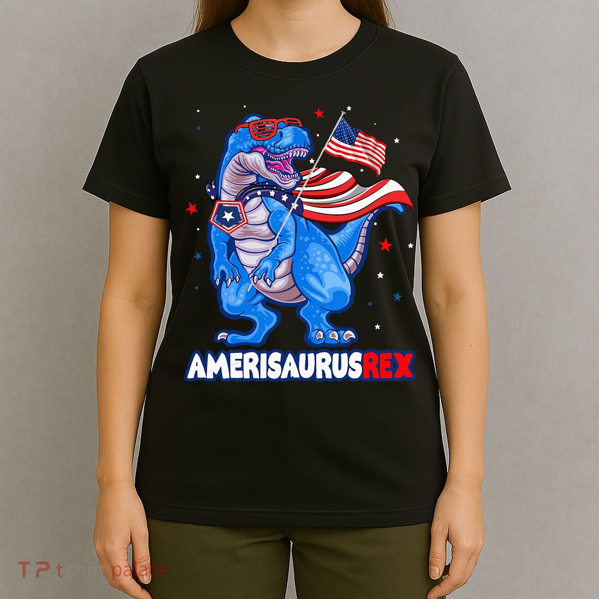 Amerisaurus Trex USA Flag Funny 4th Of July Dinosaur T-Shirt