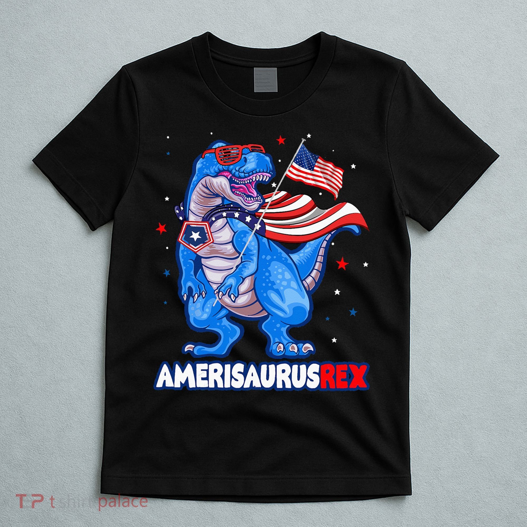 Amerisaurus Trex USA Flag Funny 4th Of July Dinosaur T-Shirt