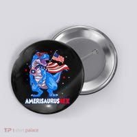 Amerisaurus Trex USA Flag Funny 4th Of July Dinosaur Button thumb 0