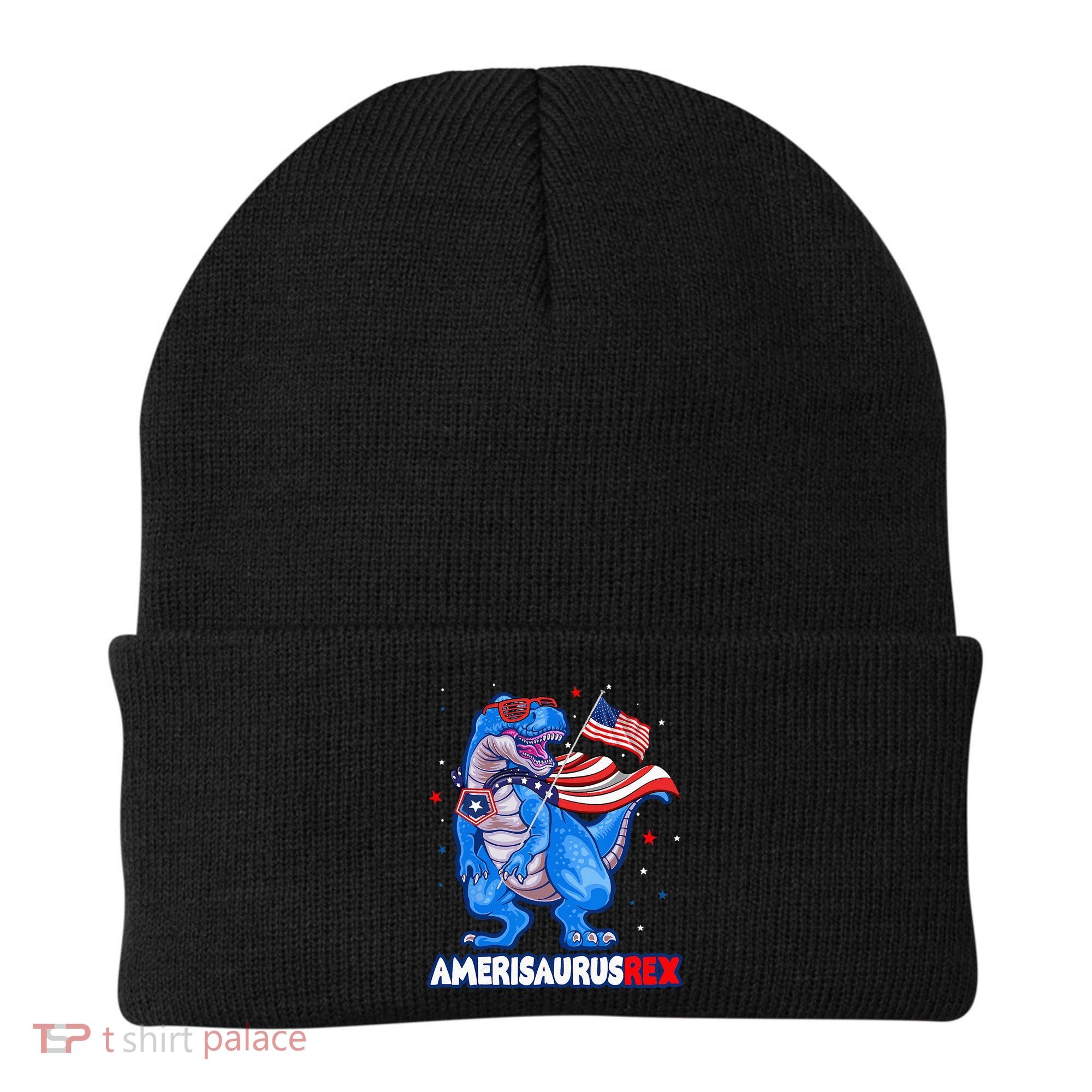 Amerisaurus Trex USA Flag Funny 4th Of July Dinosaur Beanie