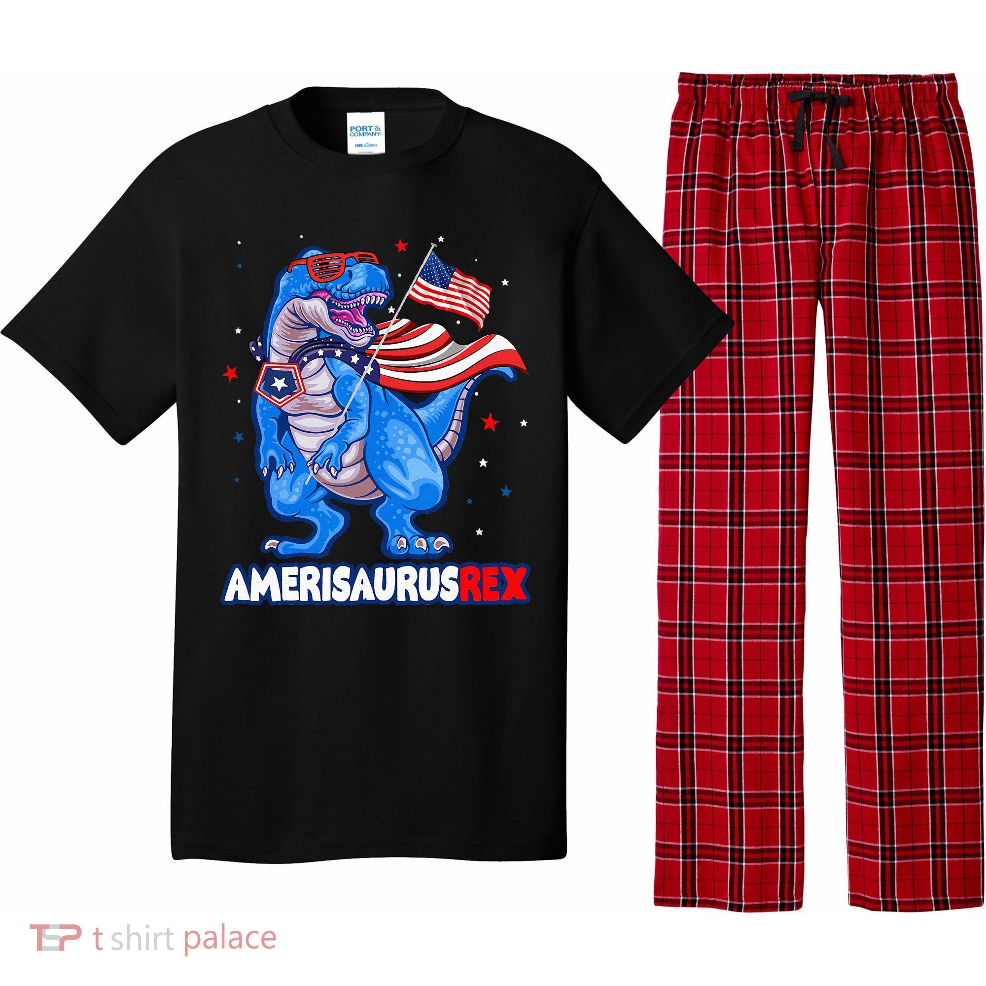 Amerisaurus Trex USA Flag Funny 4th Of July Dinosaur Pajama Set