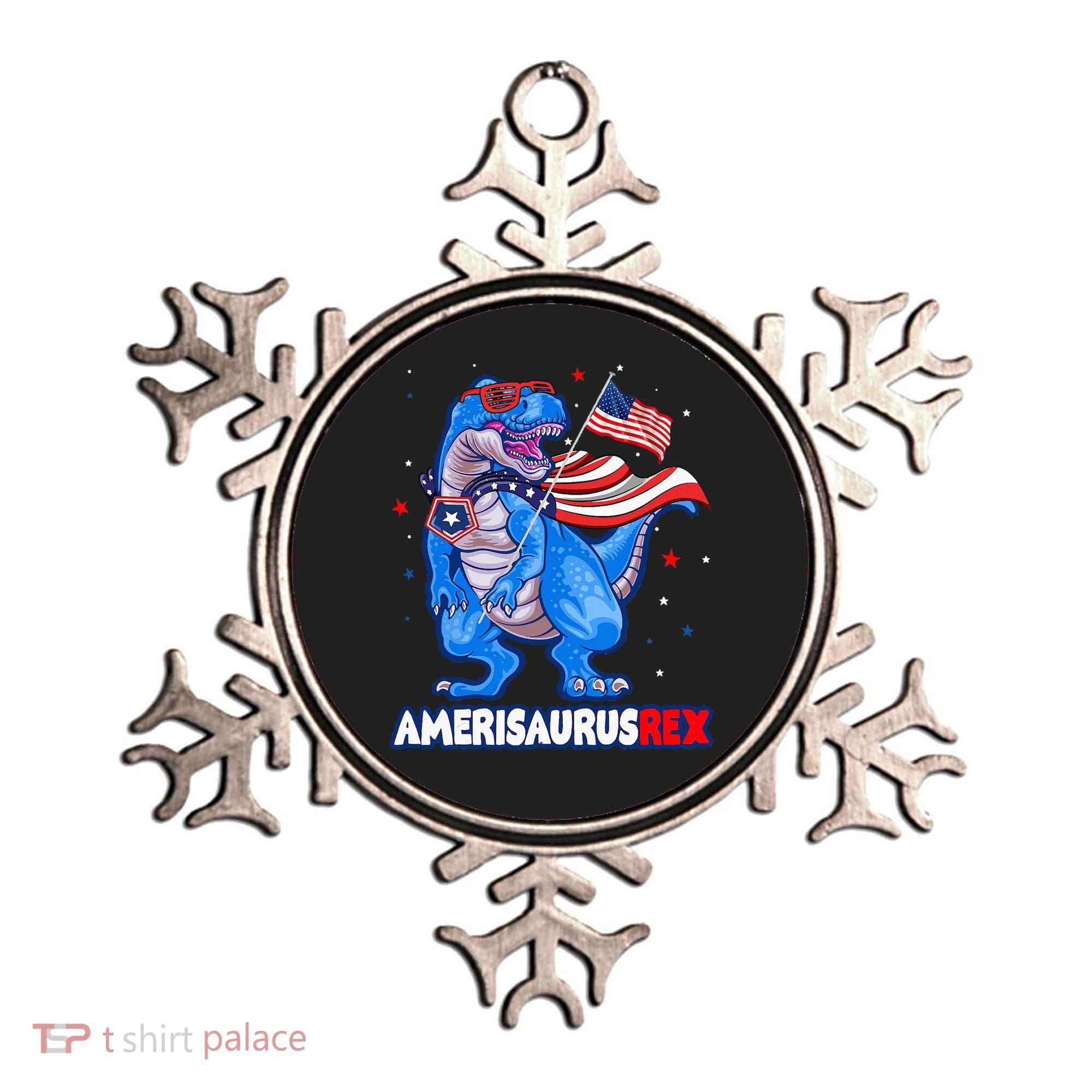 Amerisaurus Trex USA Flag Funny 4th Of July Dinosaur Ornament