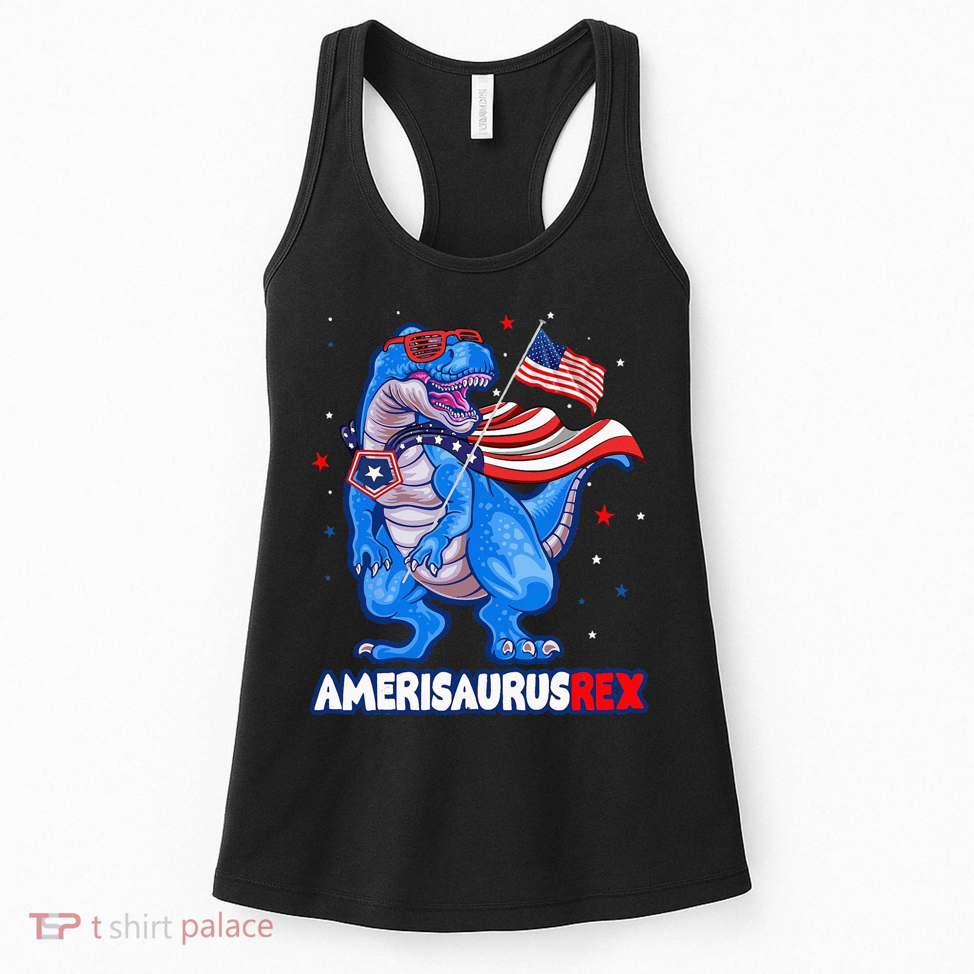 Amerisaurus Trex USA Flag Funny 4th Of July Dinosaur Women's Tank Top