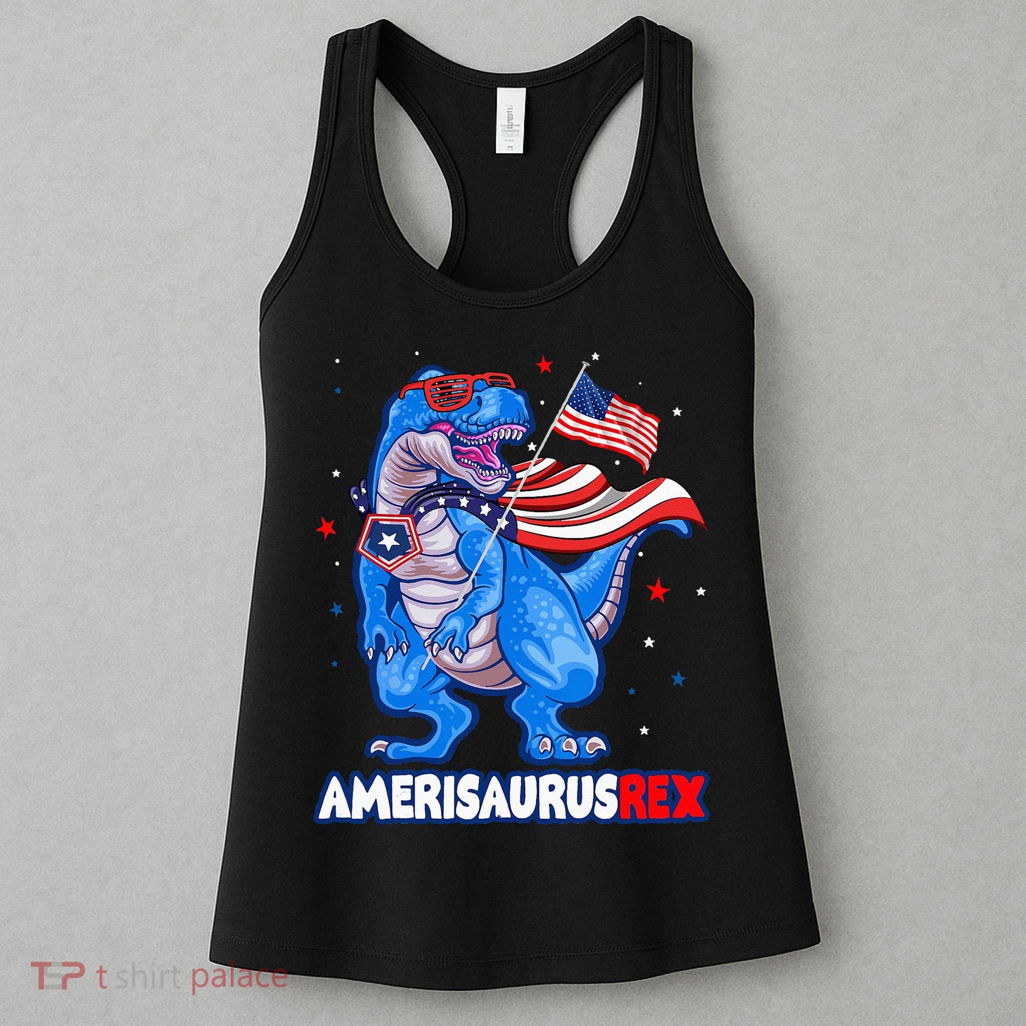 Amerisaurus Trex USA Flag Funny 4th Of July Dinosaur Women's Tank Top