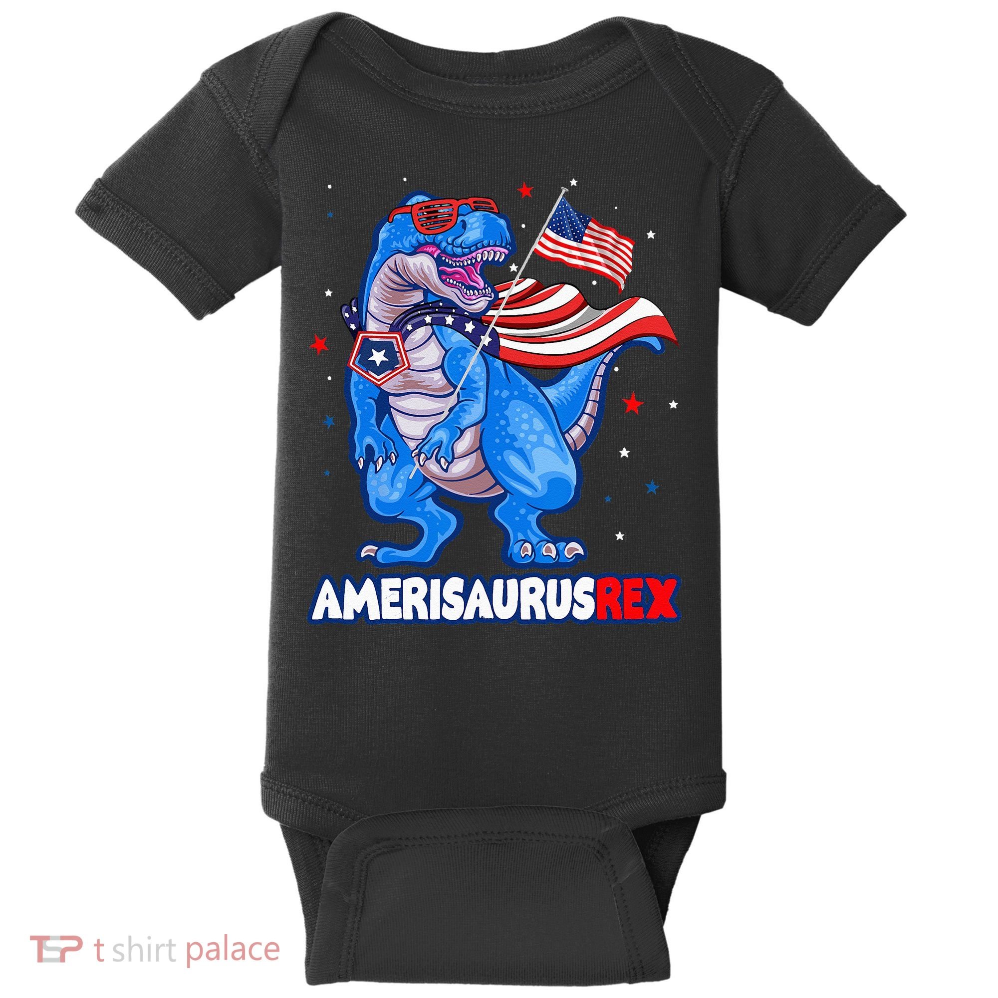 Amerisaurus Trex USA Flag Funny 4th Of July Dinosaur Baby Bodysuit