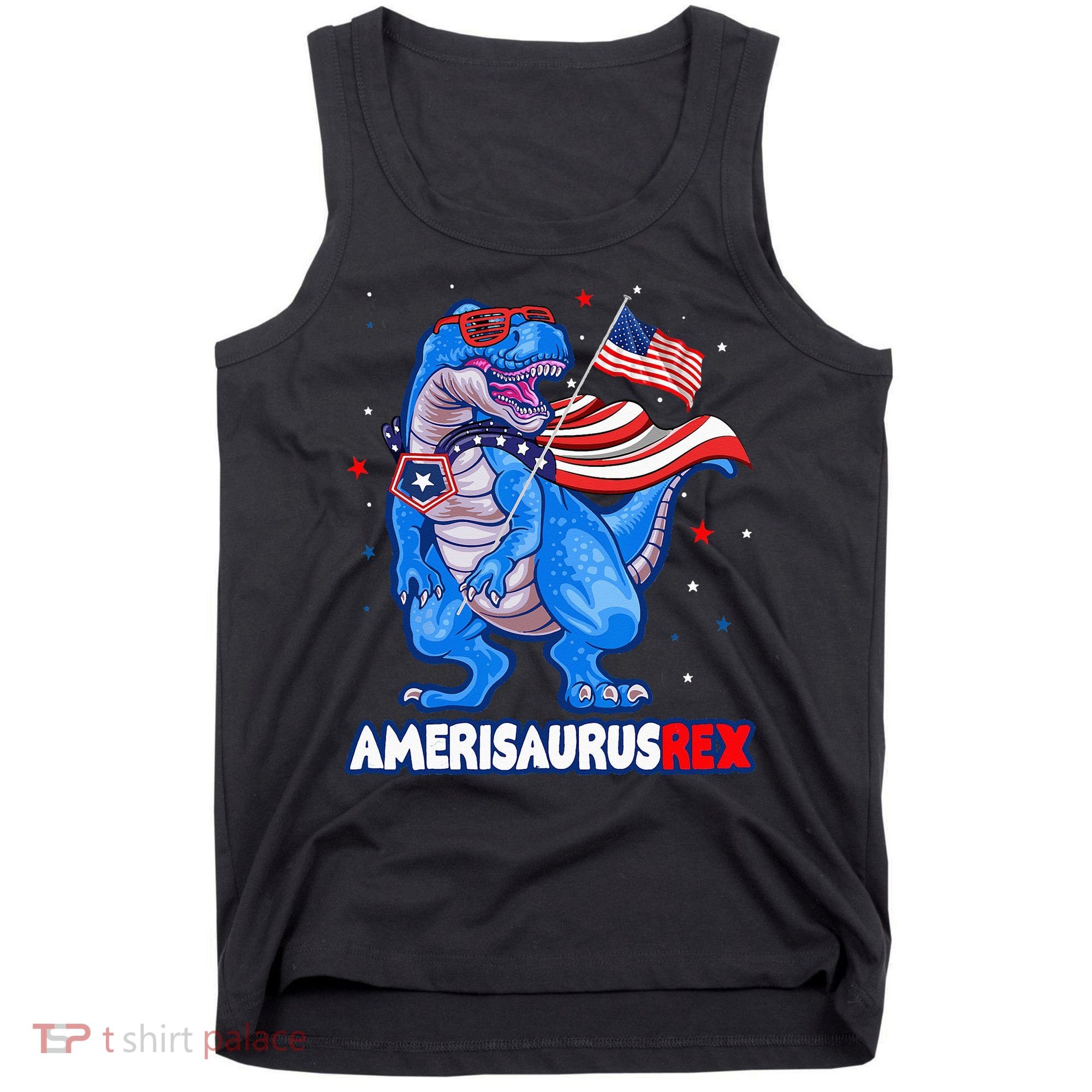 Amerisaurus Trex USA Flag Funny 4th Of July Dinosaur Tank Top